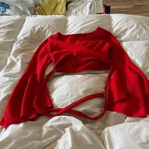 Red Bell-Sleeves Top